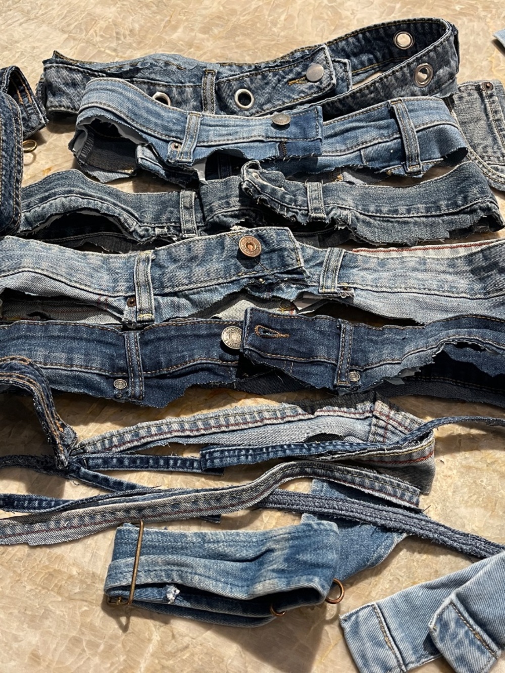Reclaimed Denim Jeans Waistbands Belt Loops Mixed Blue Wash Craft Upcycle Lot